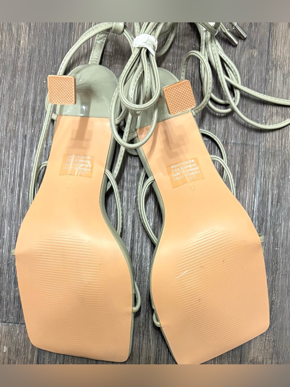 Novo Strappy Lace-Up Heels Olive Green Square Toe Size 8 - Picture 6 of 6
